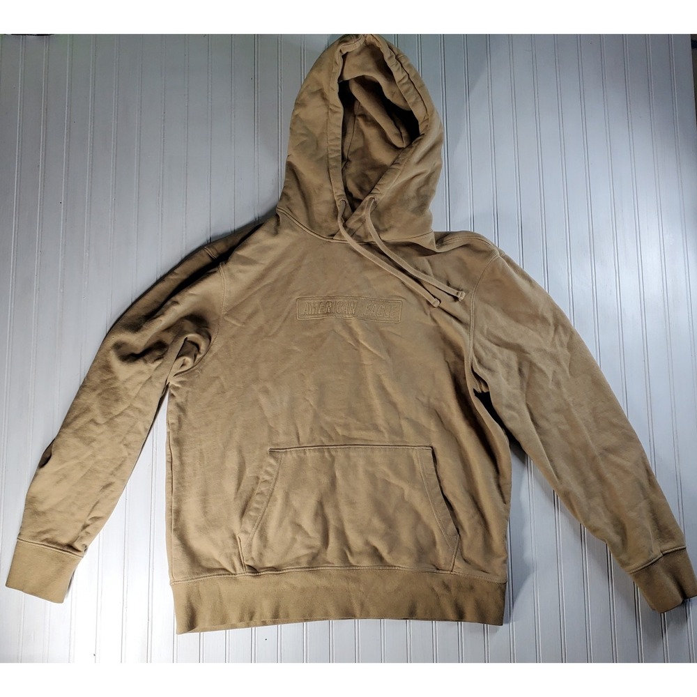 American Eagle‎ Hoodie Sweat Shirt Tan Athletic Rugged Cotton Mens Size Large